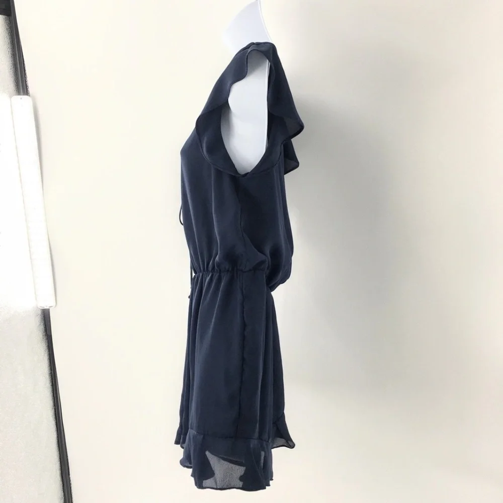 Everly Womens Romper Flutter Sleeves Elastic Waist Summer Tie Feminine Navy Sz - Picture 5 of 15